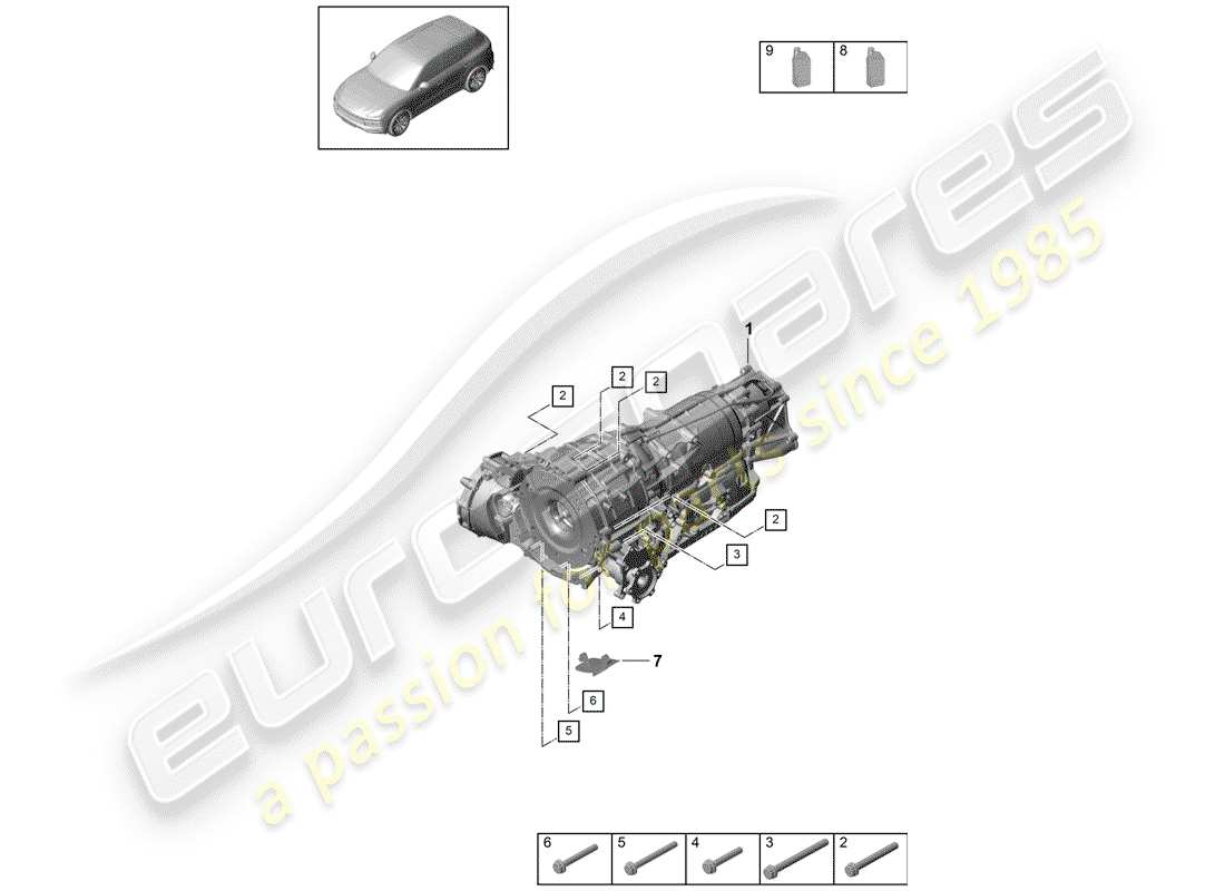 porsche 2020 (cayenne e3 9ya/9yb) 8-speed cambio automatico diagramma delle parti