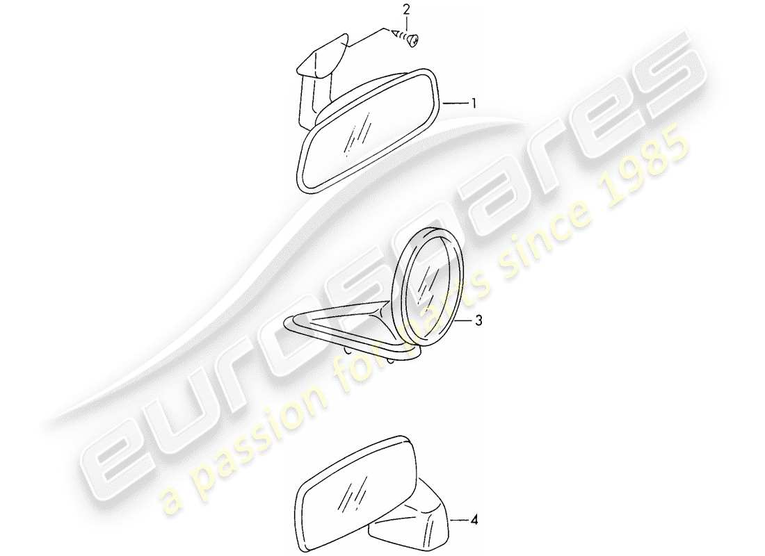 porsche 1973 (911) specchio retrovisore interno e - specchio retrovisore schema delle parti