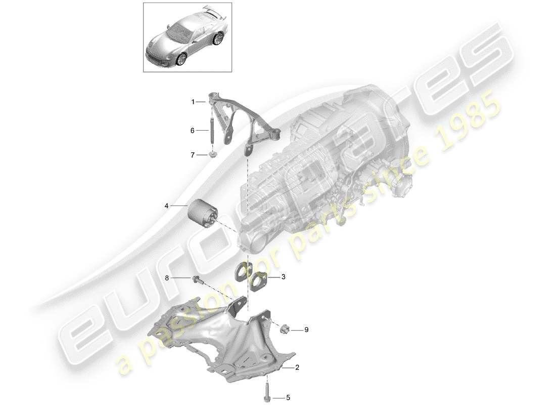 porsche 2019 (991-2 r/gt3/rs) diagramma delle parti del subtelaio