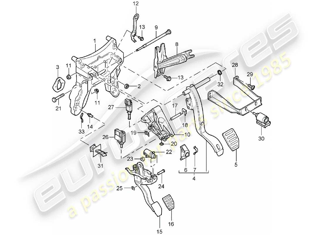 porsche 2004 (cayenne e1 9pa) freno e acc. schema delle parti gruppo pedale