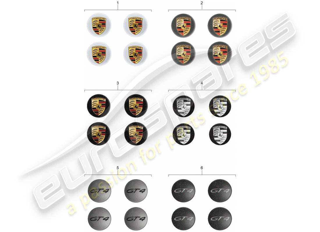 porsche 2017 (tequipment 98x/99x) tappo ruota diagramma delle parti