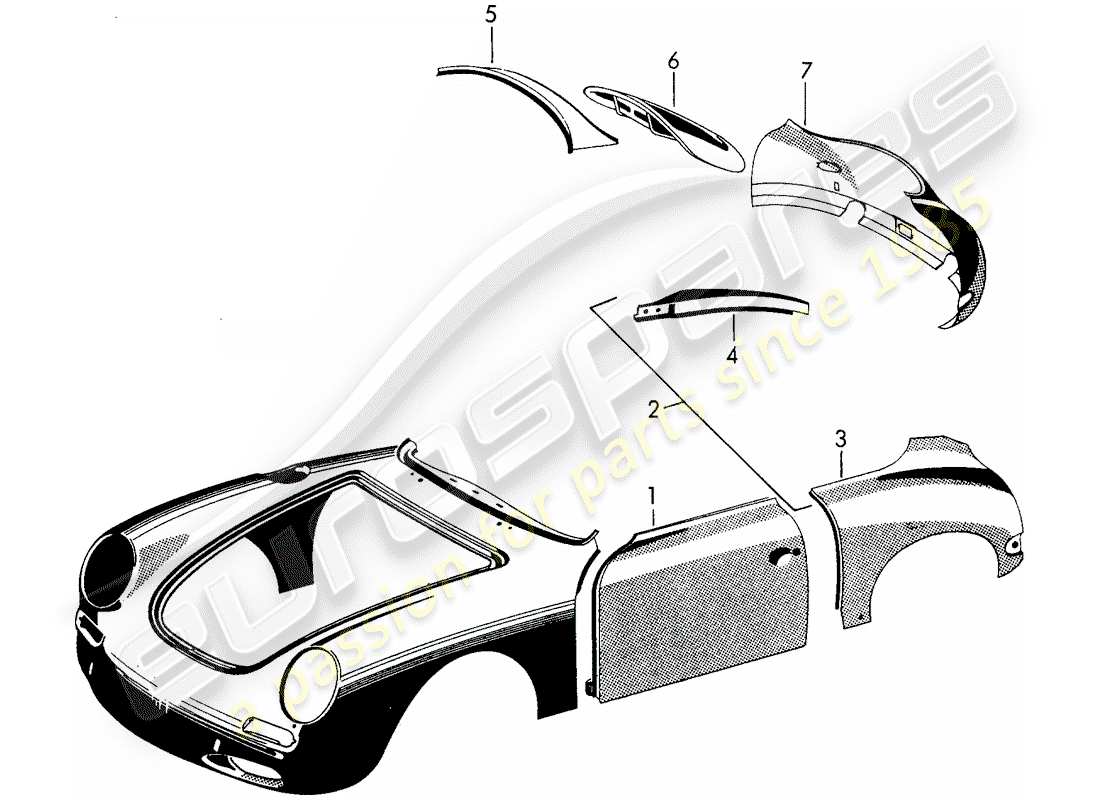 porsche 1963 (356b/356c) pannellatura esterna - parafango diagramma delle parti