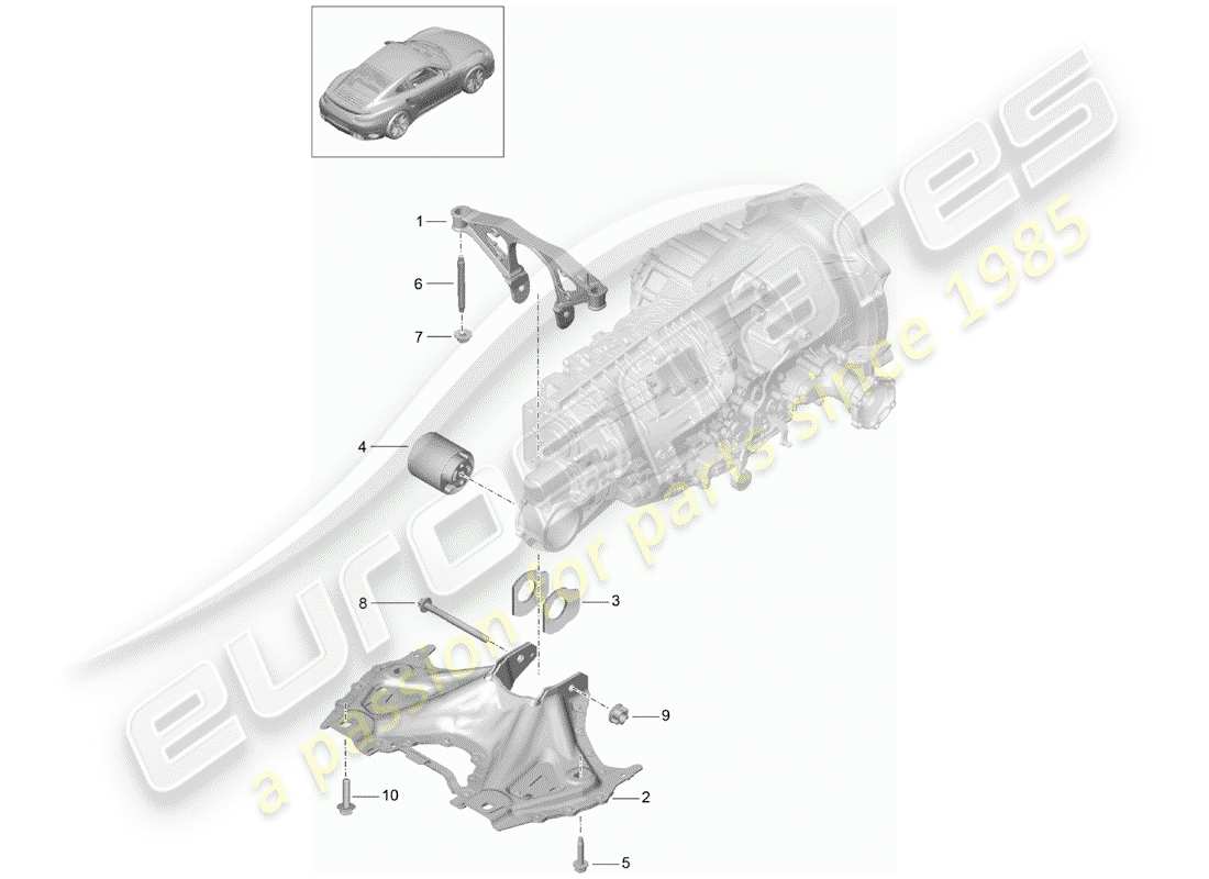 porsche 991 turbo (2020) diagramma delle parti del subtelaio