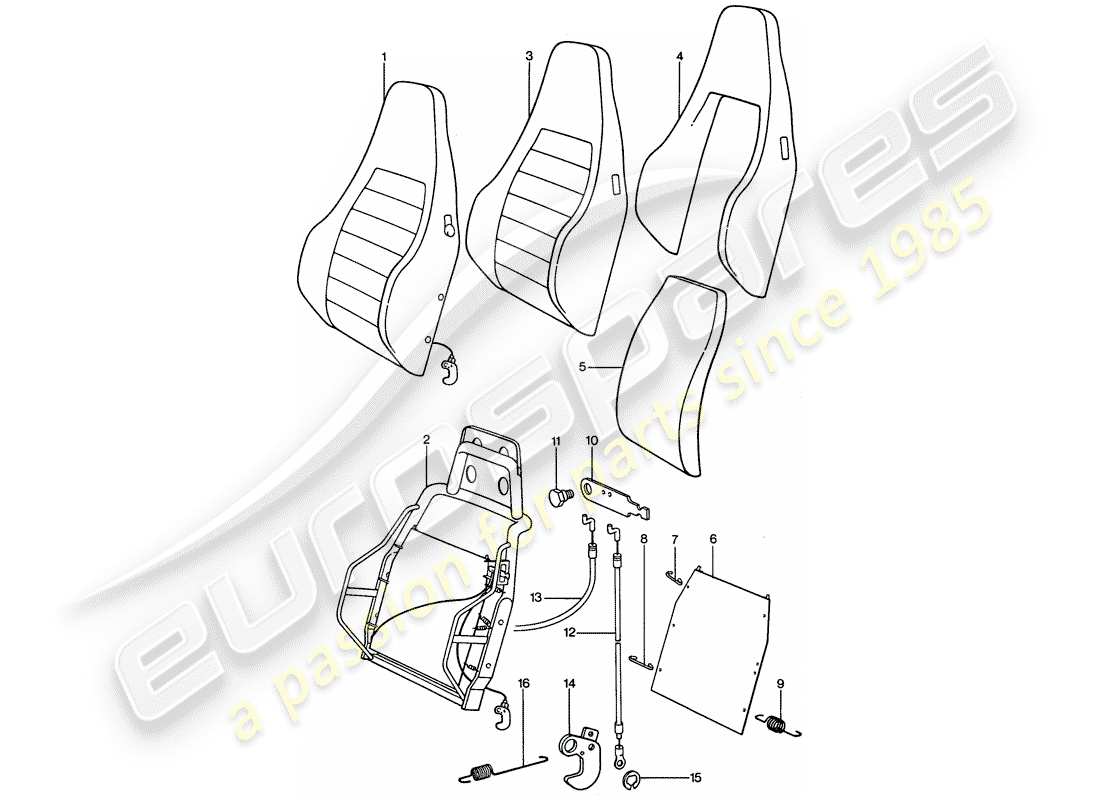 porsche 1976 (911) sedile sportivo - schienale - parti singole diagramma delle parti