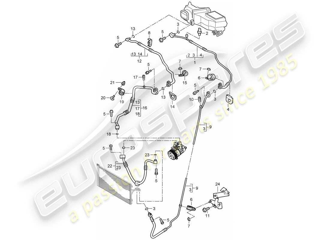 porsche 2010 (cayenne e1 9pa) circuito frigorifero diagramma delle parti
