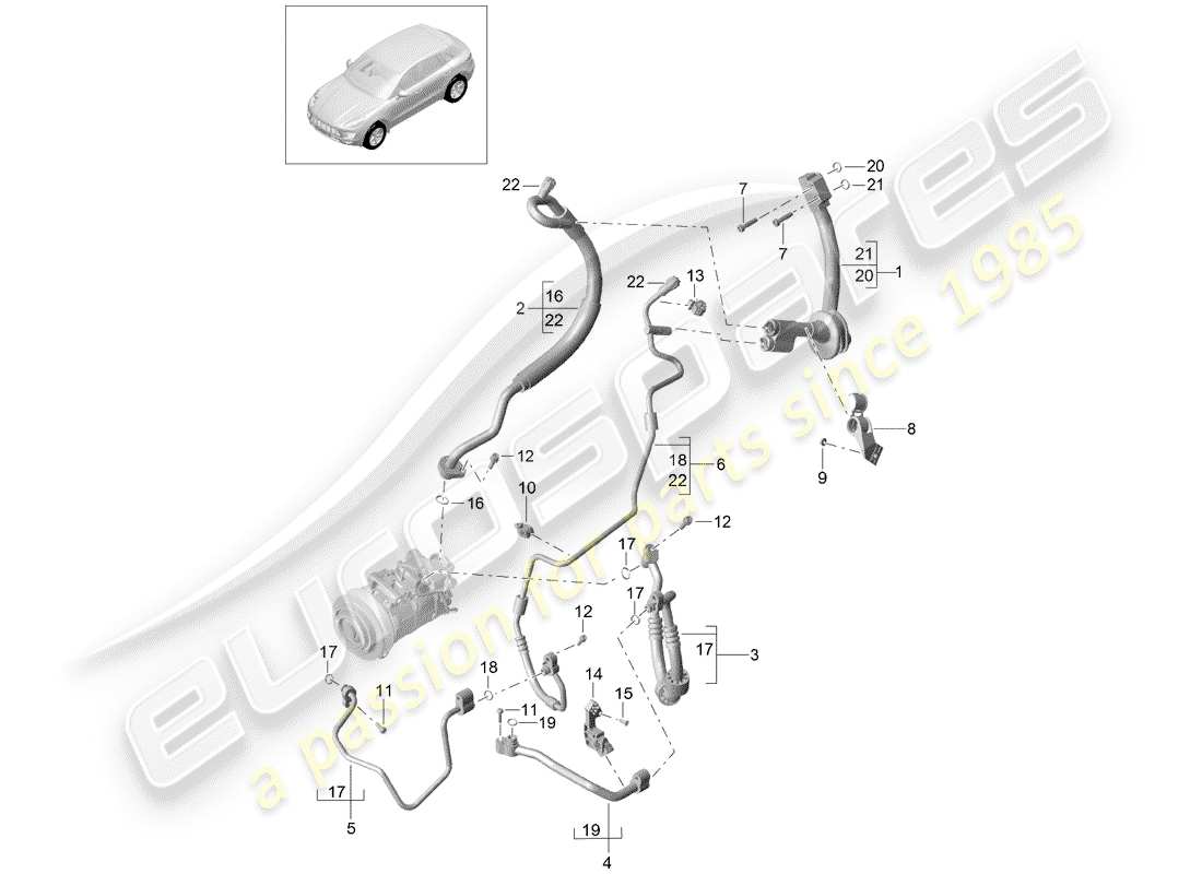 porsche 2018 (macan) schema delle parti del circuito frigorifero