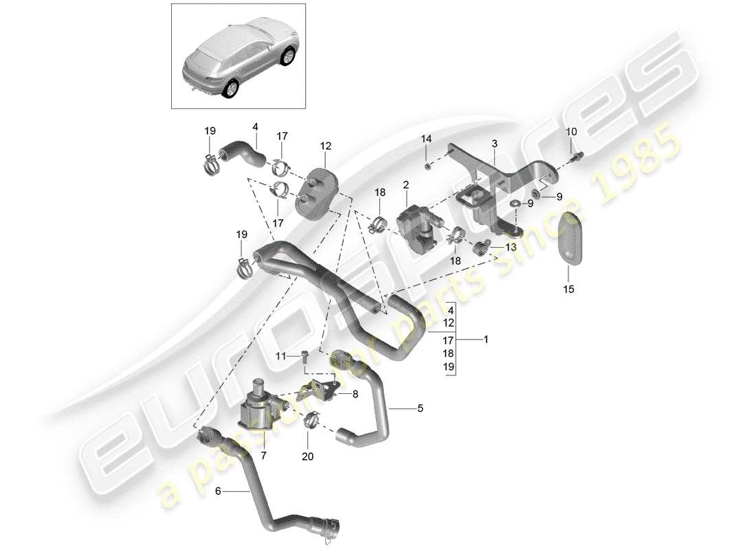 porsche 2018 (macan) riscaldamento, aria condiz. diagramma delle parti del sistema