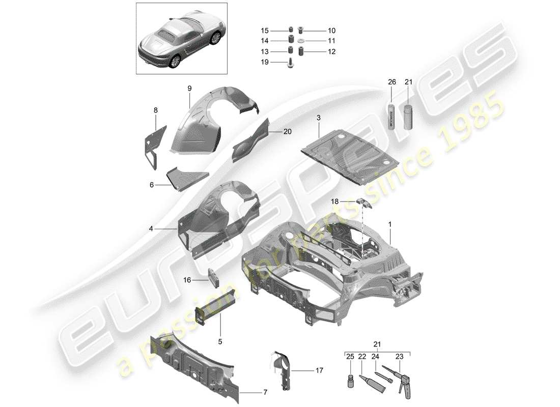 porsche 2020 (718 boxster) estremità posteriore diagramma delle parti
