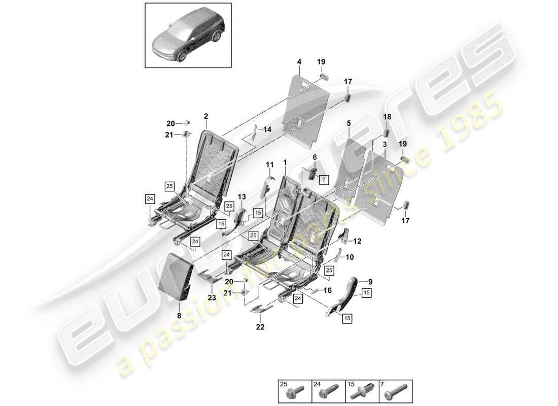porsche 2020 (cayenne e3 9ya/9yb) schienale del sedile posteriore schema delle parti