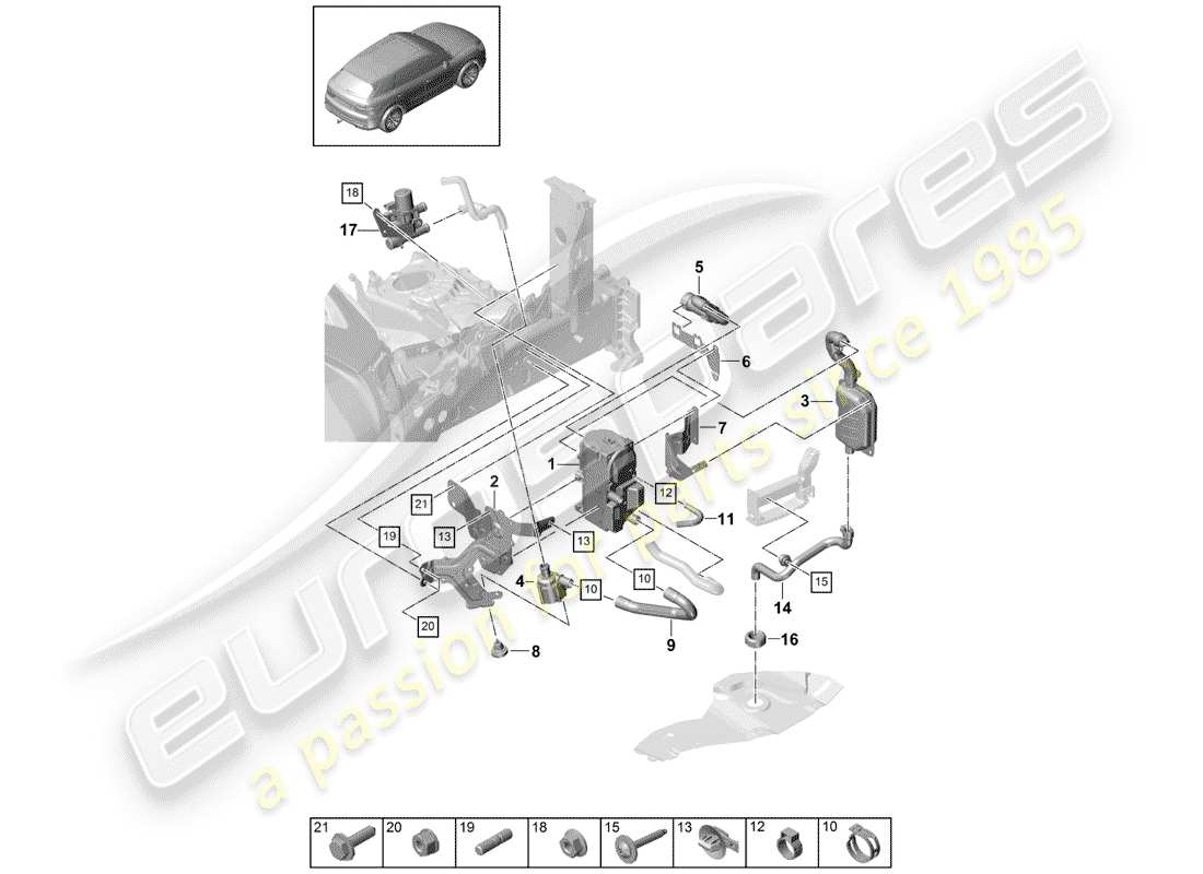 porsche 2020 (cayenne e3 9ya/9yb) riscaldatore aggiuntivo schema delle parti