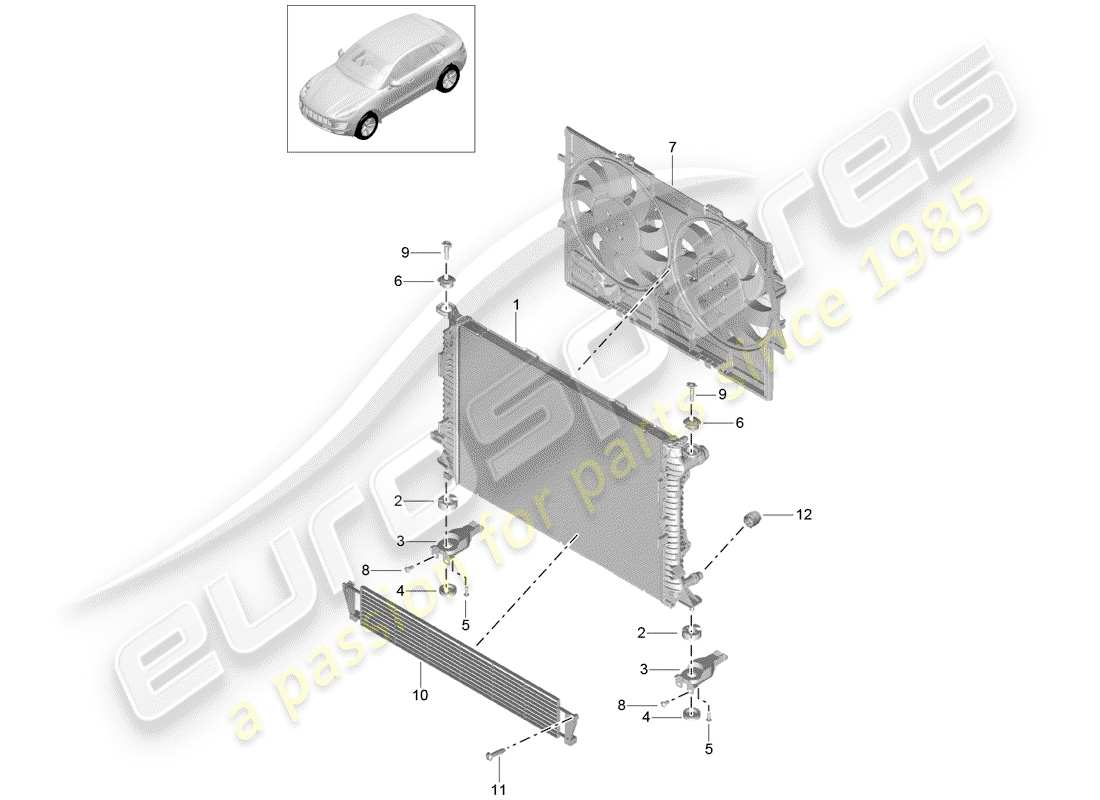 porsche 2017 (macan) raffreddamento ad acqua diagramma delle parti