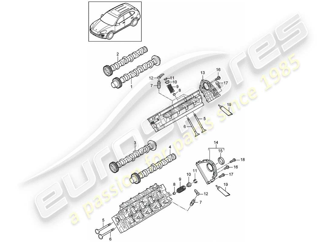 porsche 2017 (cayenne e2 92a) albero a camme, valvole diagramma delle parti