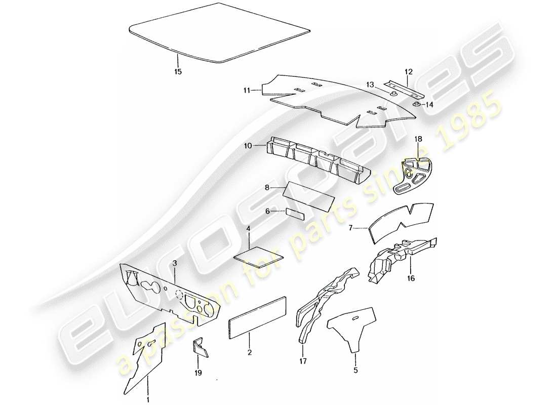 porsche 2004 (996 turbo / gt2) scocca - assorbitori acustici diagramma delle parti