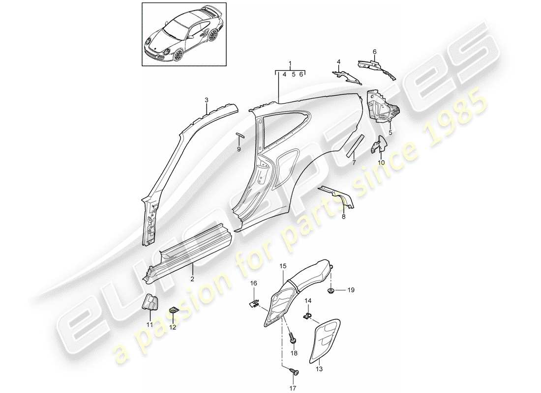 porsche 2013 (997-2 turbo / gt2 rs) pannello laterale diagramma delle parti