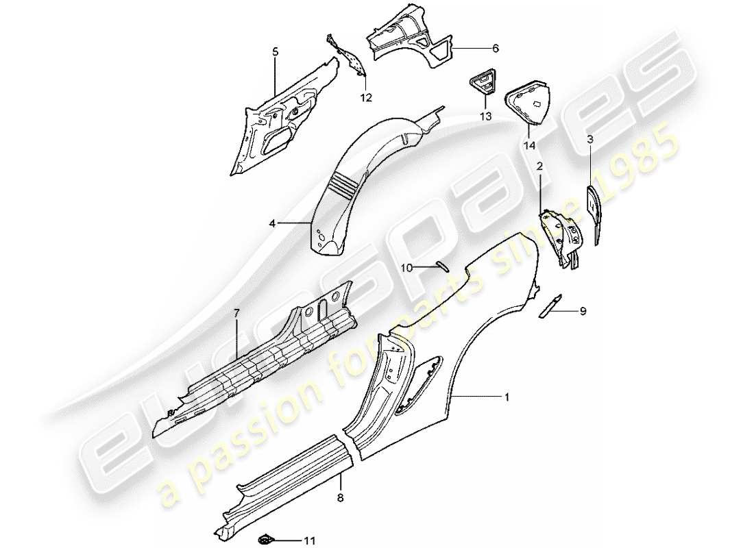 porsche 2007 (987 boxster) pannello laterale diagramma delle parti
