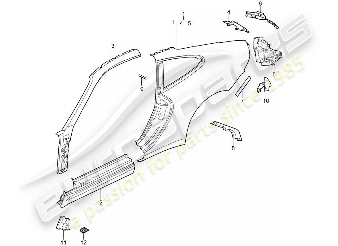porsche 2005 (997-1) pannello laterale diagramma delle parti