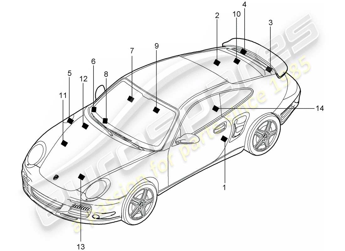 porsche 2013 (997-2 turbo / gt2 rs) segnali/avvisi diagramma delle parti