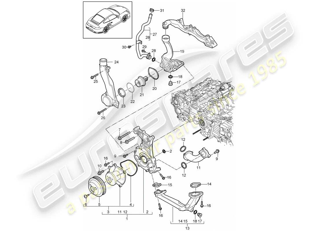 porsche 2013 (997-2 turbo / gt2 rs) pompa dell'acqua diagramma delle parti