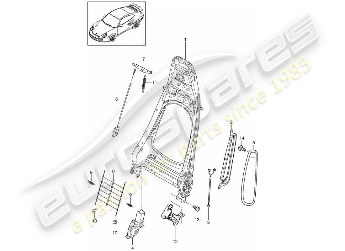 porsche 2013 (997-2 turbo / gt2 rs) schema delle parti telaio schienale