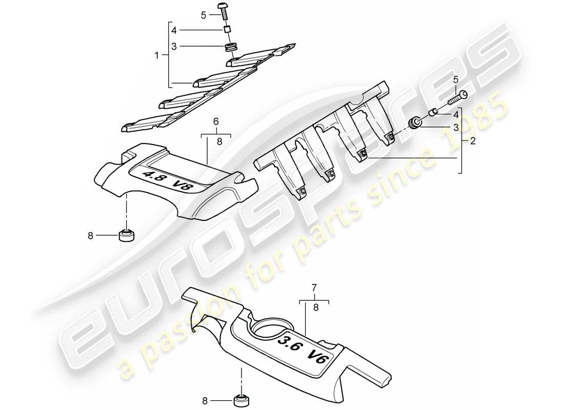 porsche 2008 (cayenne e1 9pa) schema delle parti copertura motore