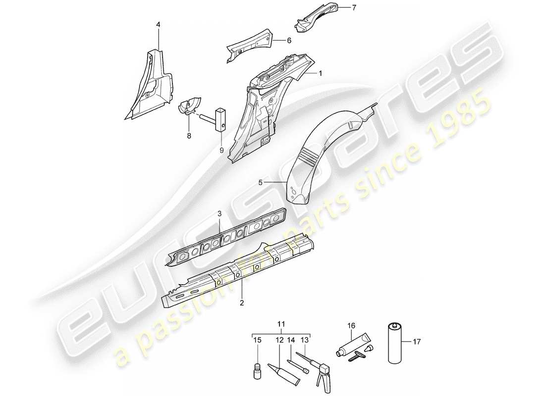 porsche 2012 (997-2) pannello laterale schema delle parti