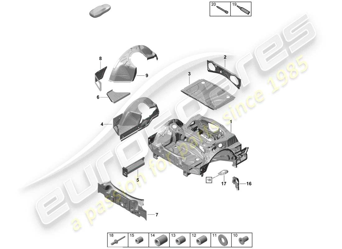 porsche 2019 (718 boxster spyder) schema delle parti estremità posteriore