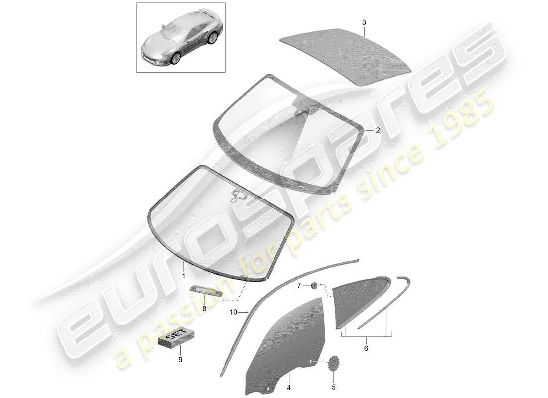 porsche 2016 (991-1 turbo) schema delle parti vetro parabrezza