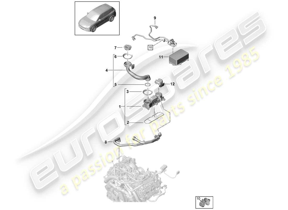 porsche 2020 (cayenne e3 9ya/9yb) ventilazione per blocco cilindri schema delle parti
