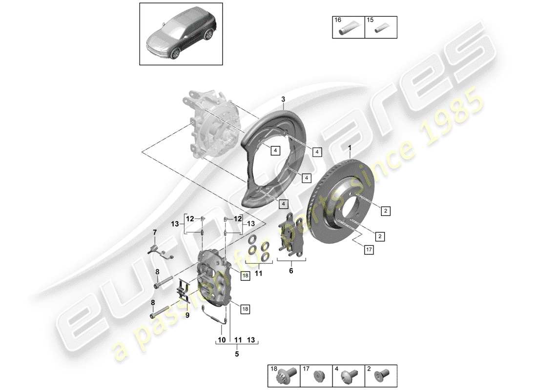 porsche 2020 (cayenne e3 9ya/9yb) schema delle parti freni a disco