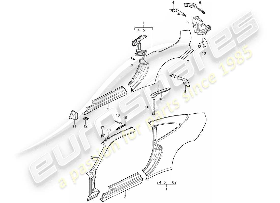 porsche 2005 (997-1) pannello laterale diagramma delle parti