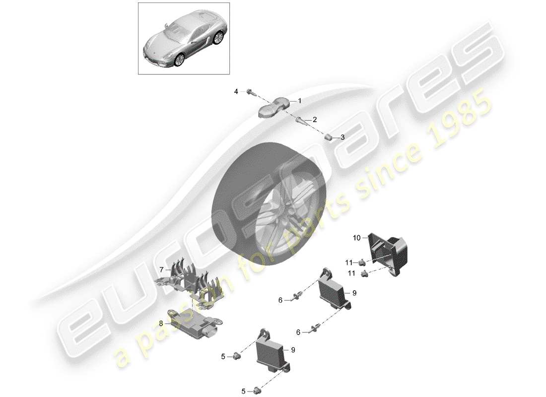 porsche 2016 (981 cayman) sistema di controllo della pressione dei pneumatici diagramma delle parti