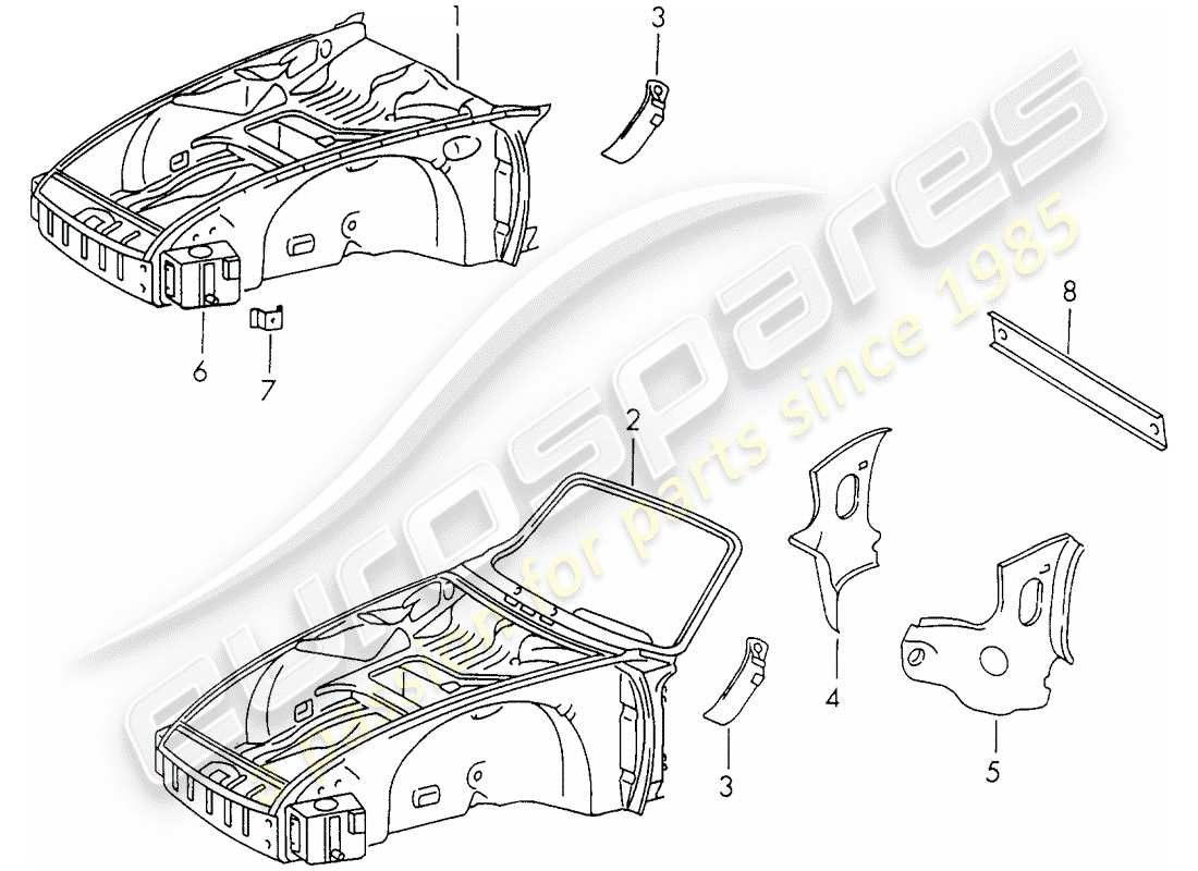 porsche 1973 (911) schema delle parti frontale