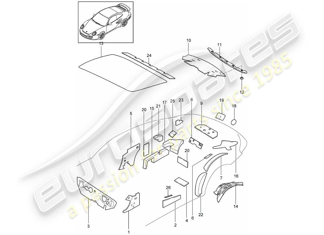 porsche 2013 (997-2 turbo / gt2 rs) copertura corporea diagramma delle parti