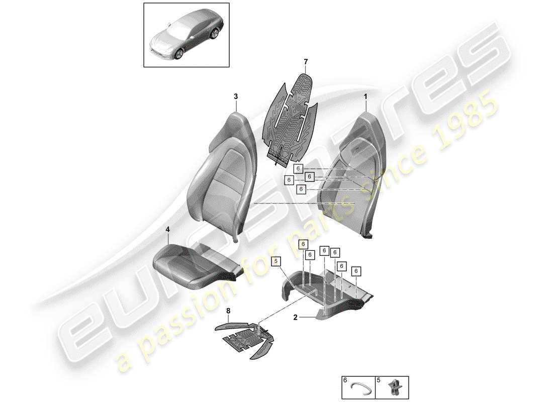 porsche 2017 (panamera 971-1) diagramma delle parti del sedile