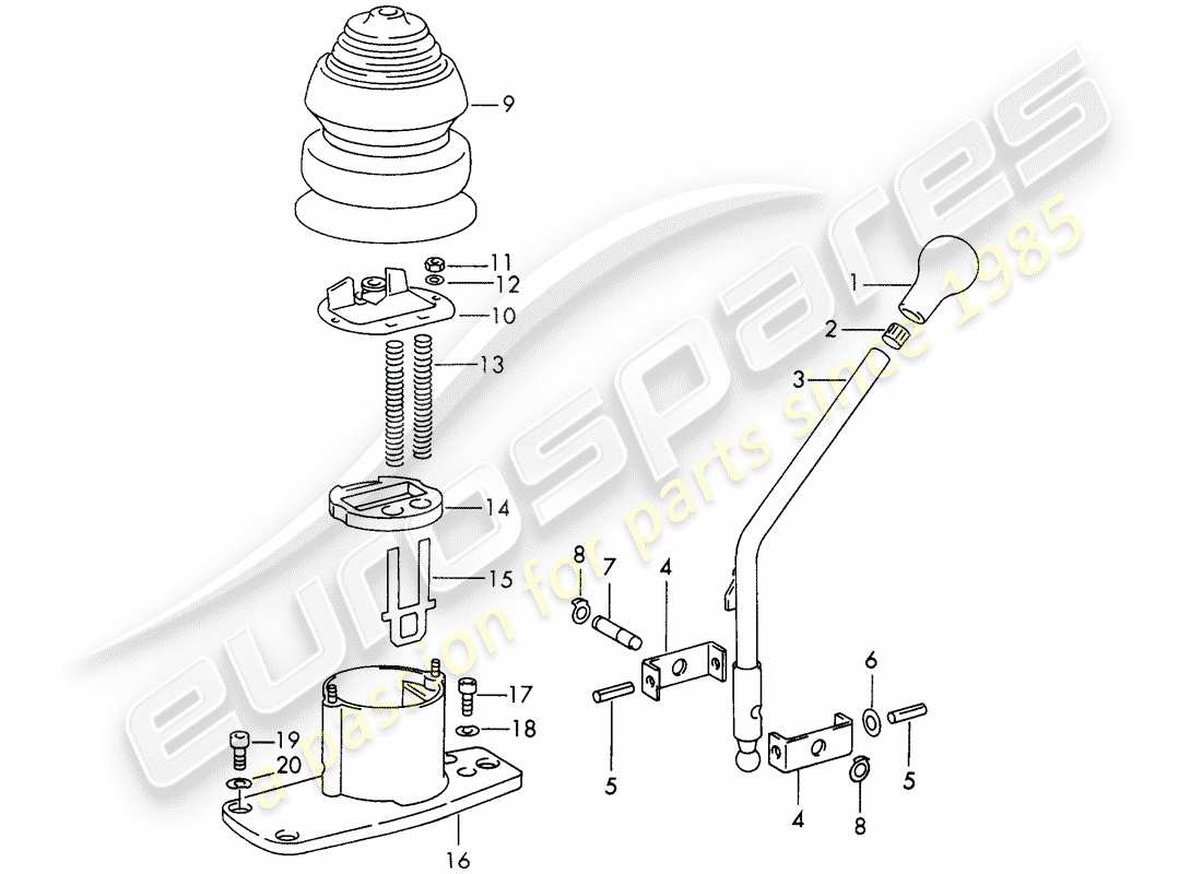 porsche 1973 (911) leva del cambio - controllo della trasmissione - marcia 4th/5th - anno modello - -73- diagramma delle parti