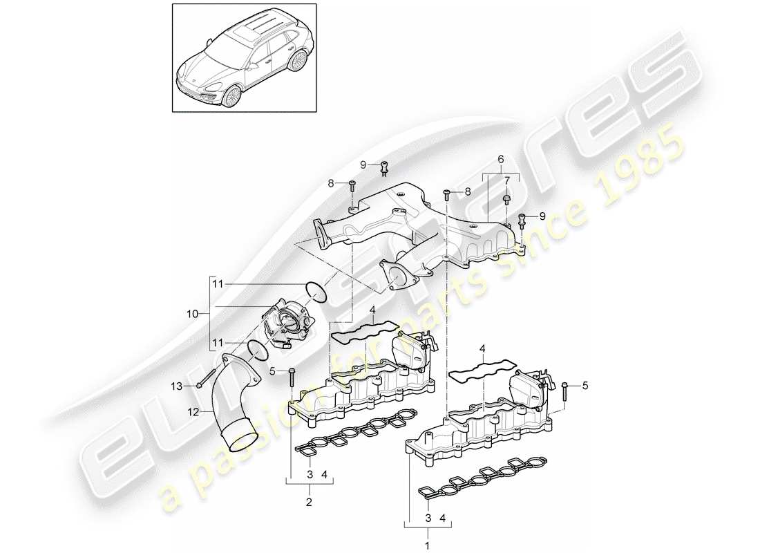 porsche 2014 (cayenne e2 92a) collettore di aspirazione schema delle parti