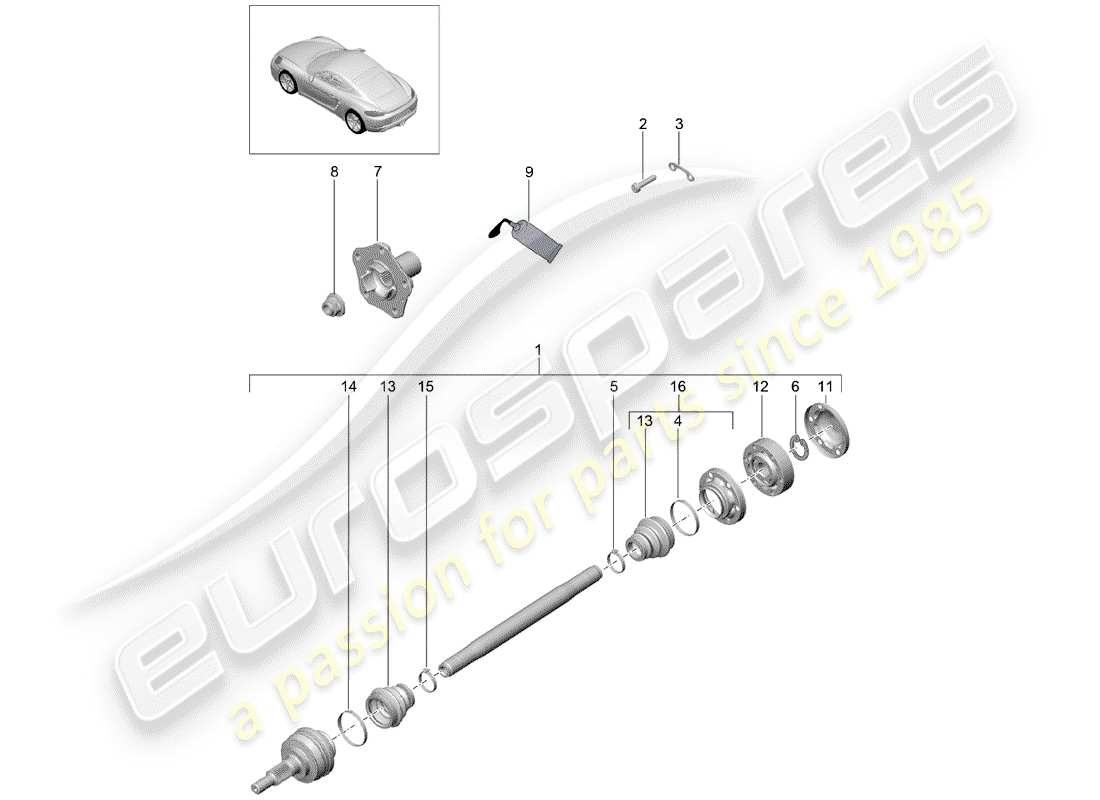 porsche 2017 (718 cayman) diagramma delle parti dell'albero di trasmissione
