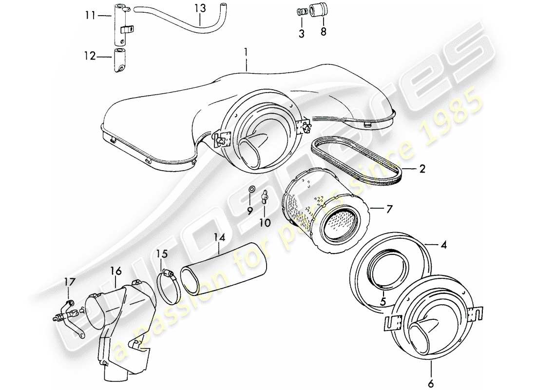 porsche 1973 (911) sistema filtro aria - per - sistema di iniezione - d - mj 1972>> diagramma delle parti
