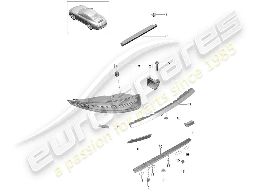 porsche 991 gen. 2 (2020) schema delle parti luce posteriore