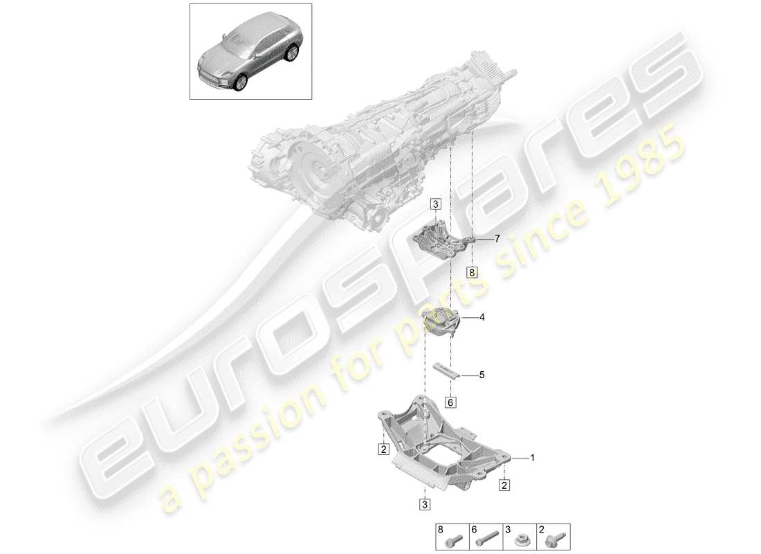 porsche 2019 (macan) supporto di trasmissione diagramma delle parti