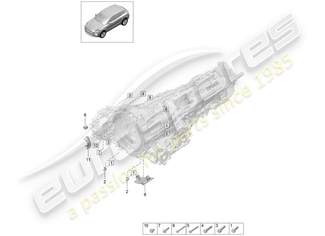 porsche 2019 (macan) parti di montaggio per motore e diagramma delle parti