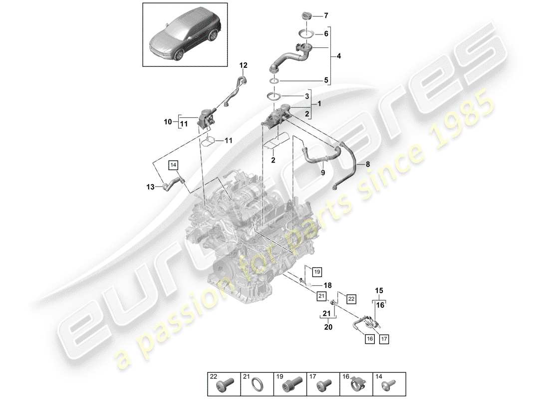 porsche 2019 (cayenne e3 9ya/9yb) ventilazione per blocco cilindri diagramma delle parti