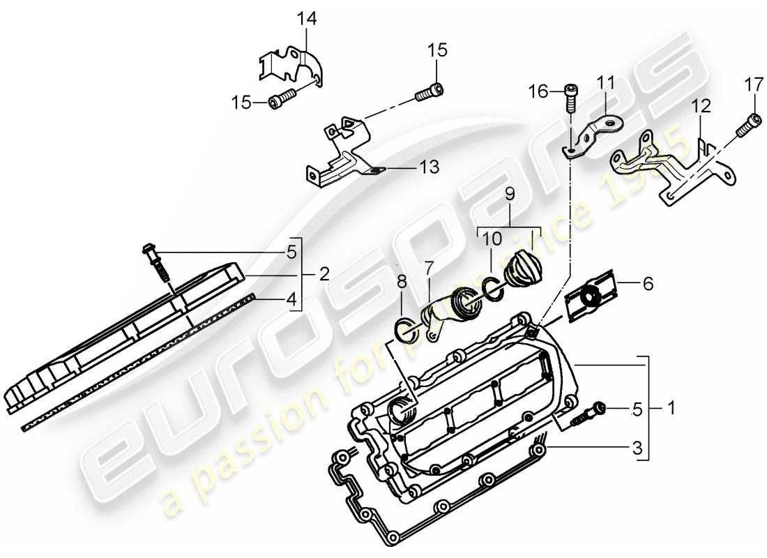 porsche 2010 (cayenne e1 9pa) coperchio valvola diagramma delle parti