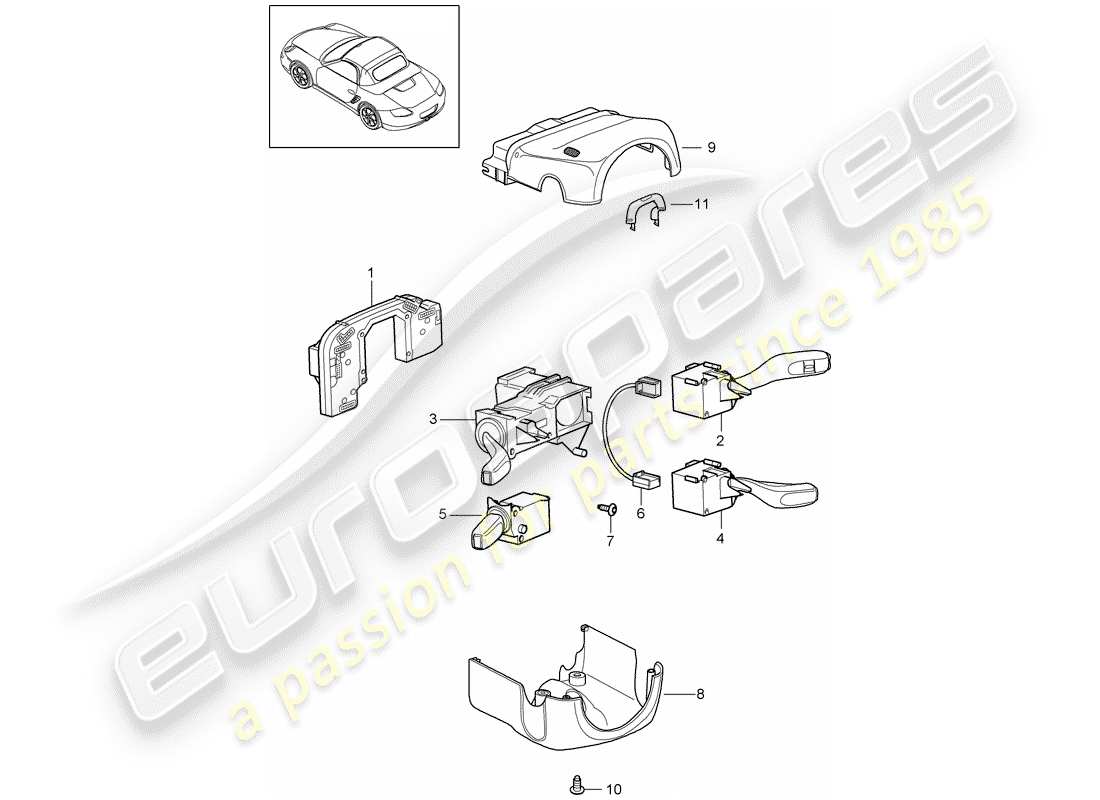 porsche 2010 (987 boxster) interruttore piantone sterzo diagramma delle parti