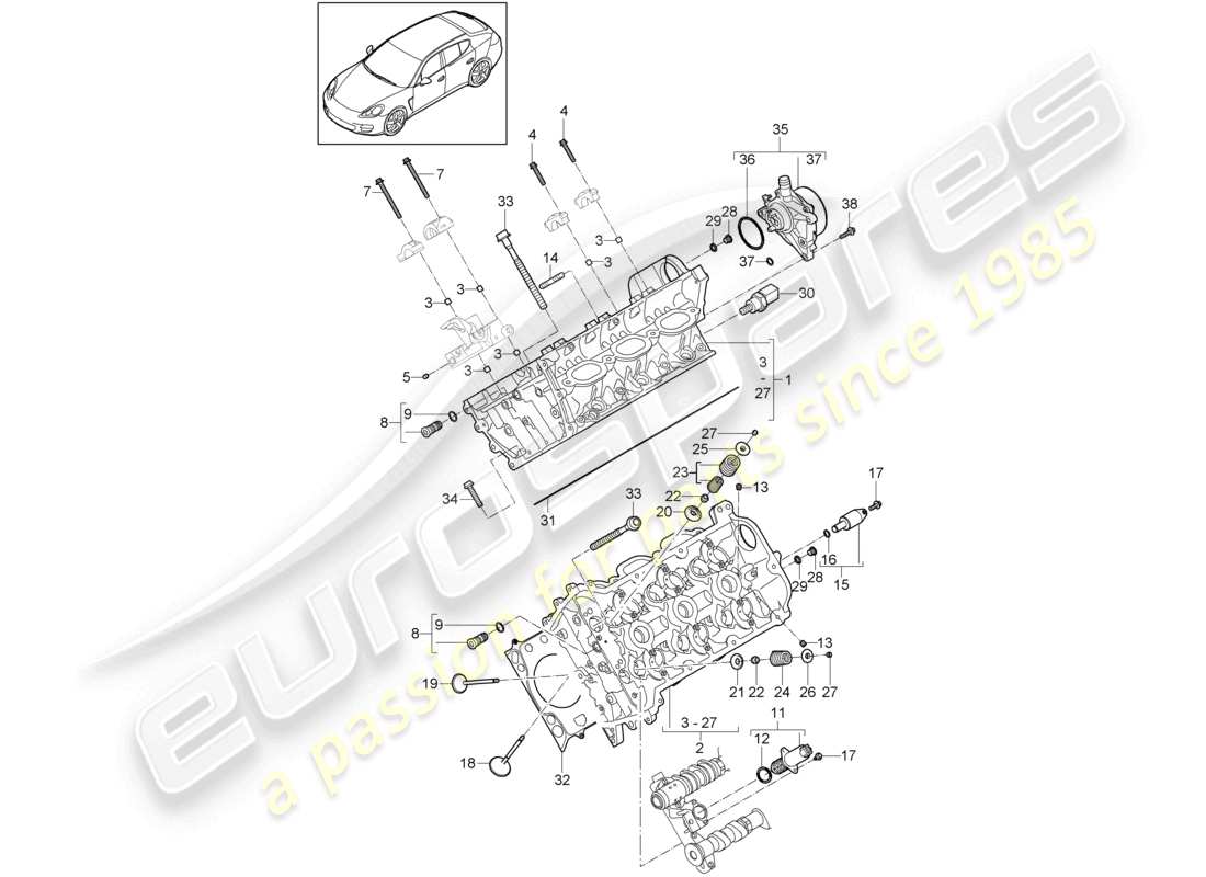 porsche 2010 (cayenne e1 9pa) testata del cilindro pompa per vuoto diagramma delle parti