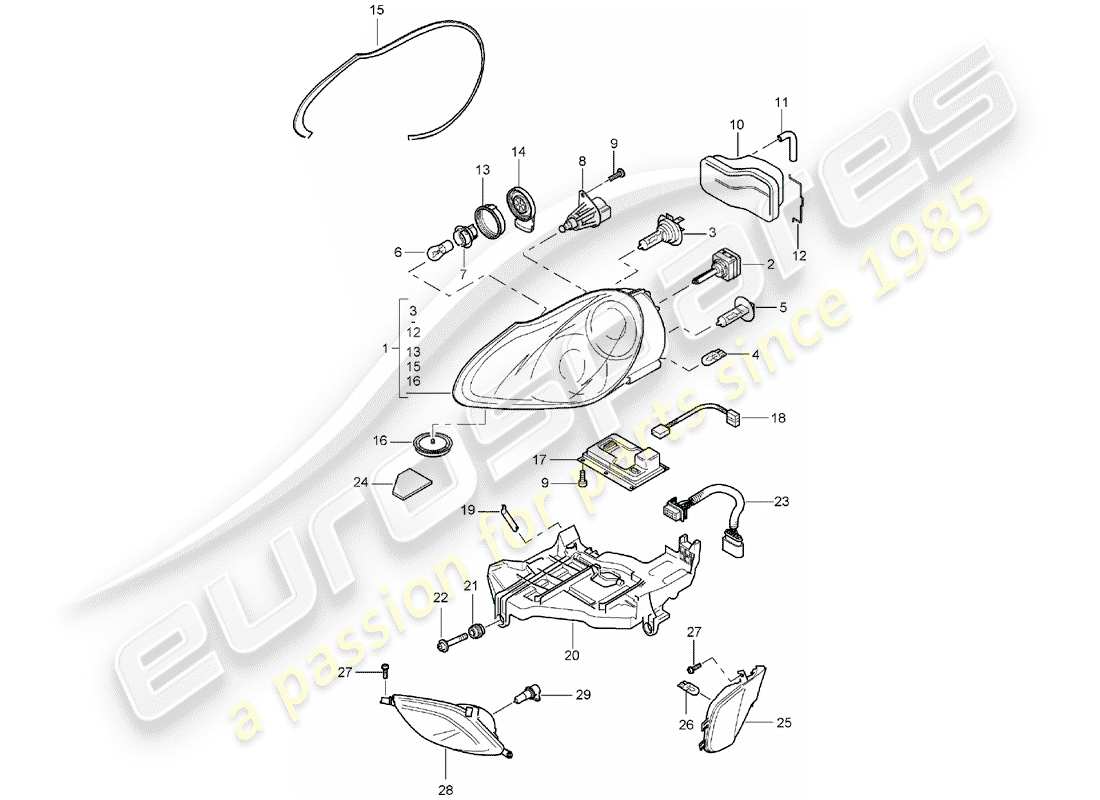 porsche 2004 (cayenne e1 9pa) faro diagramma delle parti