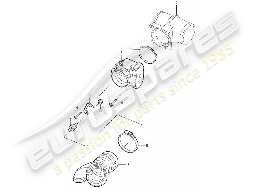 porsche 2005 (997-1) corpo farfallato diagramma delle parti