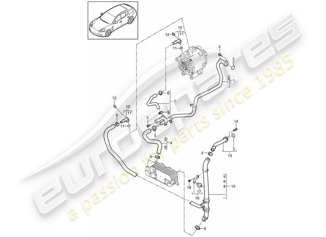 porsche 2011 (panamera 970) diagramma delle parti del raffreddamento ad acqua