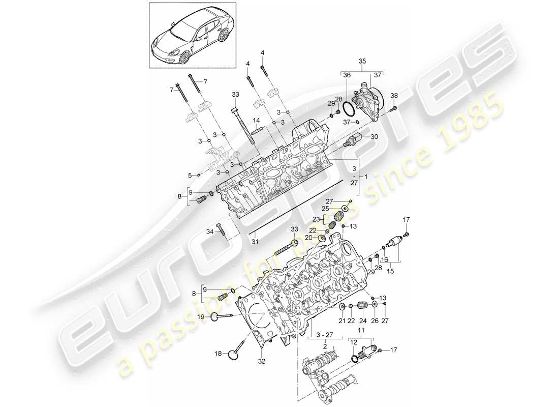 porsche 2011 (panamera 970) schema delle parti della testa cilindro