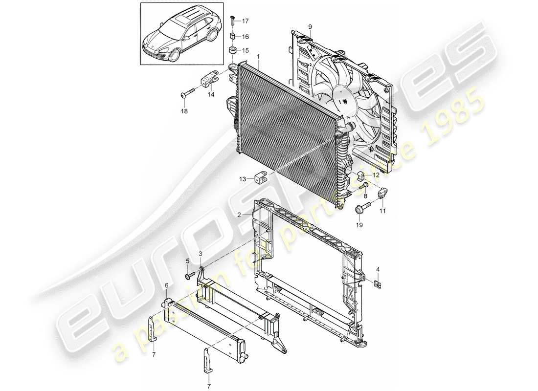porsche 2016 (cayenne e2 92a) raffreddamento ad acqua 3 diagramma delle parti